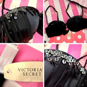 Victoria's Secret VTG Very Sexy Black Sequin Tuxedo Bra NWT Flapper Silk Cosplay